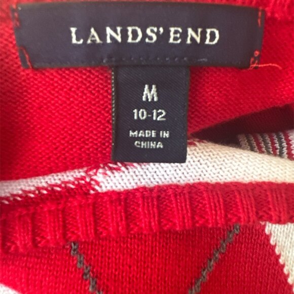 Lands' End Red & White Argyle Button Long Sleeve Cardigan Medium - Picture 5 of 5